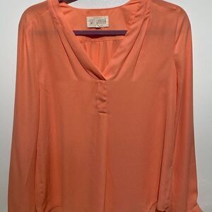 Sweet Wanderer Women's Pullover V-neck Cuffed Long Sleeve Orange Top Size M